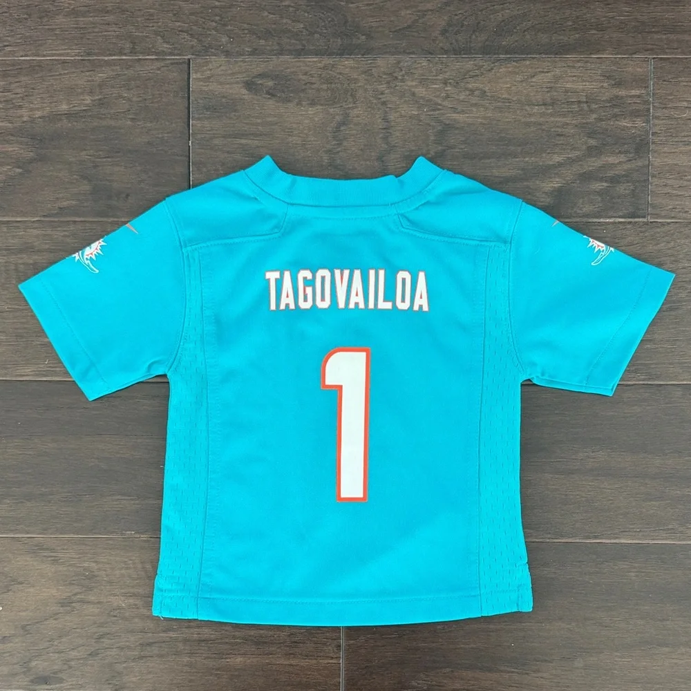 Nike Miami Dolphins Teal Kids Jersey Top with Orange & White Accents - Picture 2 of 2